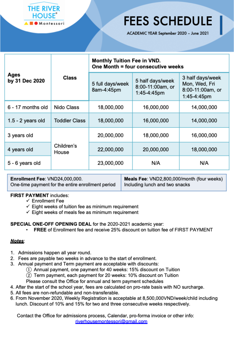 Tuition and Fees River House Montessori